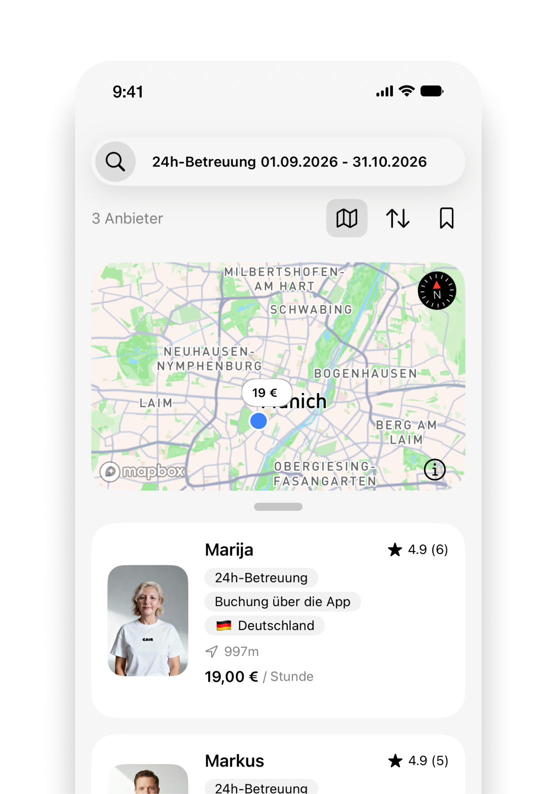 App Screenshot – Betreuung suchen